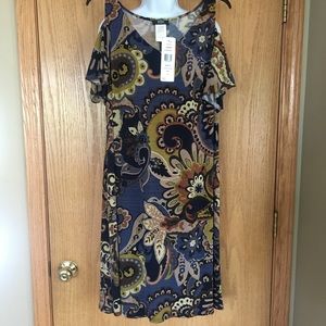 Cold shoulder dress with ruffled sleeve